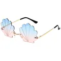 Gafas de sol sin montura en forma de concha con lentes degradadas en azul y rosa - Lente de PC / Marco Dorado Lentes Degradadas Azul-Rosa