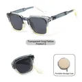 Premium foldable children square sunglasses in translucent grey-yellow frame with storage pouch - With Portable Storage Bag / Bright Transparent Grey Yellow Frame (C3)