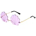 Gafas de sol sin montura con forma de concha morada para fiestas y moda callejera. - Lente de PC / Montura Dorada Púrpura Claro