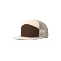 Seven-panel trucker hat with mesh back and flat brim in brown and beige - Adjustable / Beige