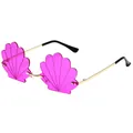 Gafas de sol sin montura en forma de concha rosa con patillas de metal dorado chic - Lente de PC / Montura Dorada Púrpura-Rojo