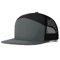 Gorra trucker de 7 paneles con malla negra transpirable y frontal de tela gris - Ajustable / Patchwork gris y negro