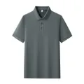 Short-sleeved men's business polo shirt in elegant dark gray-blue breathable fabric - Dark Gray