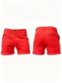 Vista dettagliata fronte e retro di pantaloncini casual in denim rosso a tinta unita - Taglia S / Pantaloni e gonne / Rosso
