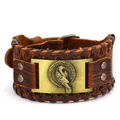 Bracciale vintage in pelle di mucca Viking Odin corvo per uomo con nodo celtico - Vera Pelle Uccello Marrone + Bronzo Antico