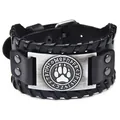 Bracciale in pelle vichingo retrò con rune nordiche e placca in metallo zampa d'orso uomo - Pelle PU Zampa d'Orso Marrone + Argento Antico