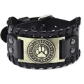 Bracciale vichingo vintage in pelle per uomo con rune Futhark e ciondolo zampa d'orso - Pelle PU Zampa d'Orso Nero + Bronzo Antico