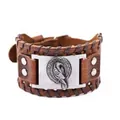 Bracciale in pelle vintage totem vichingo nordico con emblema del corvo di Odino da uomo - Vera Pelle Uccello Marrone + Argento Antico