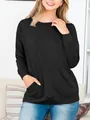 Sweat-shirt noir grande taille pour femme à col rond et manches longues - 3XL / Hauts / Noir