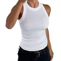 Schlankes weißes geripptes Tanktop für Damen mit Rundhalsausschnitt und Racerback - S / Oberteile / Weiß