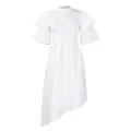 Elegante vestido midi blanco con mangas de volantes dobles y un dobladillo asimétrico único - S / Top Y Pantalón / Blanco