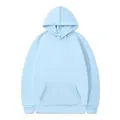 Front view of a light blue loose-fit hooded sweatshirt with a kangaroo pocket - Lake Blue