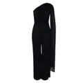 Elegante mono negro de un solo hombro con detalle de manga de capa - S / Top Y Pantalón / Negro