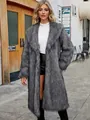 Elegant long grey faux fox fur coat for women, perfect for autumn and winter street style. - Gray-threaded