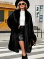 Manteau long élégant en fausse fourrure de renard noire pour femme, mode hiver. - S / Hauts / Noir