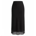 Jupe midi élégante en tulle noir avec fente latérale et taille élastique pour femmes - S / Bas / Noir