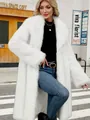 Élégant manteau long en fausse fourrure de renard blanc pour femme avec revers - S / Hauts / Blanc