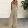 Tuta casual da donna senza maniche a gamba larga con tasche laterali e bottoni kaki - Taglia S / Top E Pantaloni / Caffè