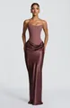 Robe corset bustier élégante avec jupe en satin drapé de couleur marron chocolat. - S / Haut Et Bas / Brun Rouge