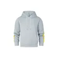 Comfortable grey men's sports hoodie sweatshirt with yellow sleeve stripe detail - S / Tops / Gray