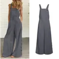 Tuta casual grigia senza maniche a gamba larga con bottoni laterali decorativi da donna - Taglia S / Top E Pantaloni / Grigio
