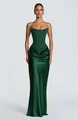 Robe de soirée élégante en satin vert émeraude avec bustier corset et jupe drapée. - S / Haut Et Bas / Vert