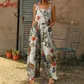 Sleeveless ethnic floral print jumpsuit for women, bohemian style wide leg casual wear - 3XL / Top And Bottom / Yellow