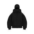 Detailed look at a black oversized men's zip-up fleece hoodie with balaclava hood - S / Tops / Black