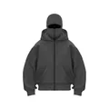 Oversized charcoal zip-up hoodie featuring a double hood and integrated balaclava mask - S / Tops / Charcoal Grey