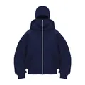 Vue détaillée d'un sweat à capuche zippé oversize bleu marine avec un masque intégré - S / Hauts / Bleu marine