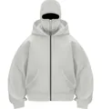 Hochwertiger hellgrauer Oversize-Masken-Hoodie mit Reißverschluss und Drop-Shoulder-Stil - Hellgrau + Hellgraue Kapuze