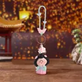 Ancient Chinese style Tang dynasty lady keychain with butterfly strap and flower charm - Peach Blossoms (Green Rope)