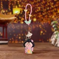 Traditional Chinese style Tang Dynasty lady keychain with butterfly strap and lotus motif - Harmony Brings Wealth (Purple Rope)