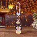 Cute Tang Dynasty style lady doll keychain with prosperity charm and butterfly decor - Prosperity and Wealth (Pink Rope)