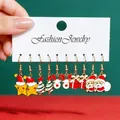 Multicolor Christmas themed alloy drip oil earrings set featuring Santa and reindeer - 5 Pairs Set / Classic Christmas Elements Mixed Set (style44-50)