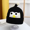 Cute black knitted baby winter hat featuring large cartoon eyes and a yellow nose - One Size / Angry Birds Style / Black