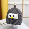 Cute grey knitted baby winter hat featuring cartoon eyes design on a white stand - One Size / Angry Birds Style / Gray