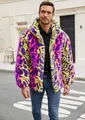 Auffällige Herren-Kunstpelzjacke mit bunten Leopardenmuster und Kapuze im Streetstyle - S / Oberteile / Bunter Leopard