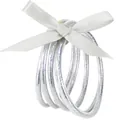 Set di 5 braccialetti in silicone glitterato argento con fiocco in raso bianco - Confezione da 5 / Argento