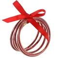 Set di cinque braccialetti in silicone rosso glitterato con fiocco in nastro rosso - Confezione da 5 / Rosso
