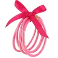 Set di braccialetti in silicone glitterato rosa a cinque strati con fiocco in raso - Confezione da 5 / Rosso rosa