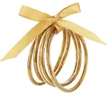 Elegante set di 5 bracciali rigidi in silicone glitterato oro con fiocco in raso. - Confezione da 5 / Oro Antico