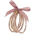 Set di cinque braccialetti in silicone glitterato oro con un fiocco in raso rosa decorato - Confezione da 5 / Oro rosa