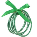 Set di 5 braccialetti in silicone con glitter verdi e fiocco in raso verde abbinato - Confezione da 5 / Verde