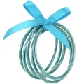 Set di 5 bracciali rigidi in silicone glitterato turchese con fiocco in nastro blu. - Confezione da 5 / Azzurro