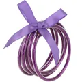 Set di 5 braccialetti in silicone glitterato viola con un fiocco in nastro di raso - Confezione da 5 / Viola
