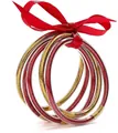 Elegante set di 5 braccialetti in silicone glitterato rosso e oro con fiocco di raso - Confezione da 5 / Mix 3 (Oro+Rosso)