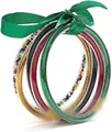 Set di 5 braccialetti in silicone glitterato con fiocco in nastro verde satinato - Confezione da 5 / Multicolore Con Perline