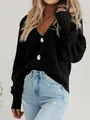 Primer plano de una chaqueta de punto calado negra para mujer con botones grandes redondos - XS / Tops / Negro