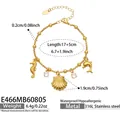 Detailed specs of 18k gold plated stainless steel bracelet with shell and dolphin charms. - Marine Life Charms Style (E466) / 17+5cm / Gold